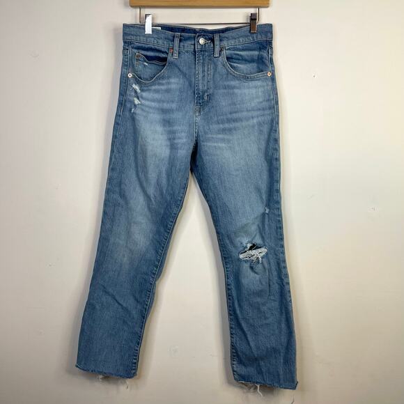 Gap Denim Ankle Flare High Rise Cropped Distressed Stretch Light Jeans 28 6 - Picture 1 of 16